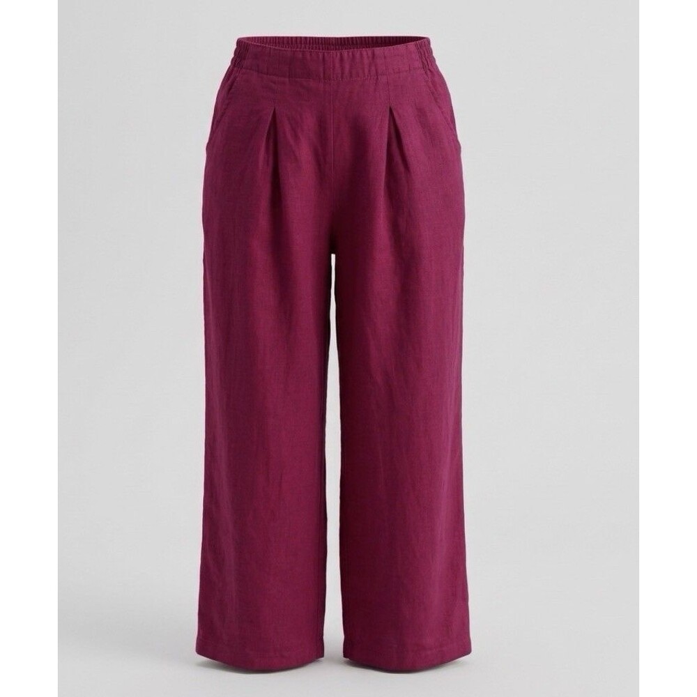 Masai Women’s Medium 100% Linen Wide Leg Pants Fuchsia Flowy Boho Casual